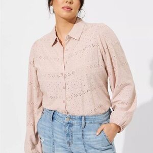 TORRID Eyelet Button Up Long Sleeve Shirt